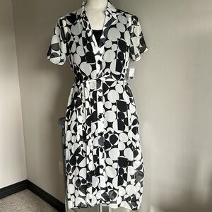 Dress Barn | Womens 3 Piece Short Sleeve Geometric Dress w/ Waist Tie - Size 14